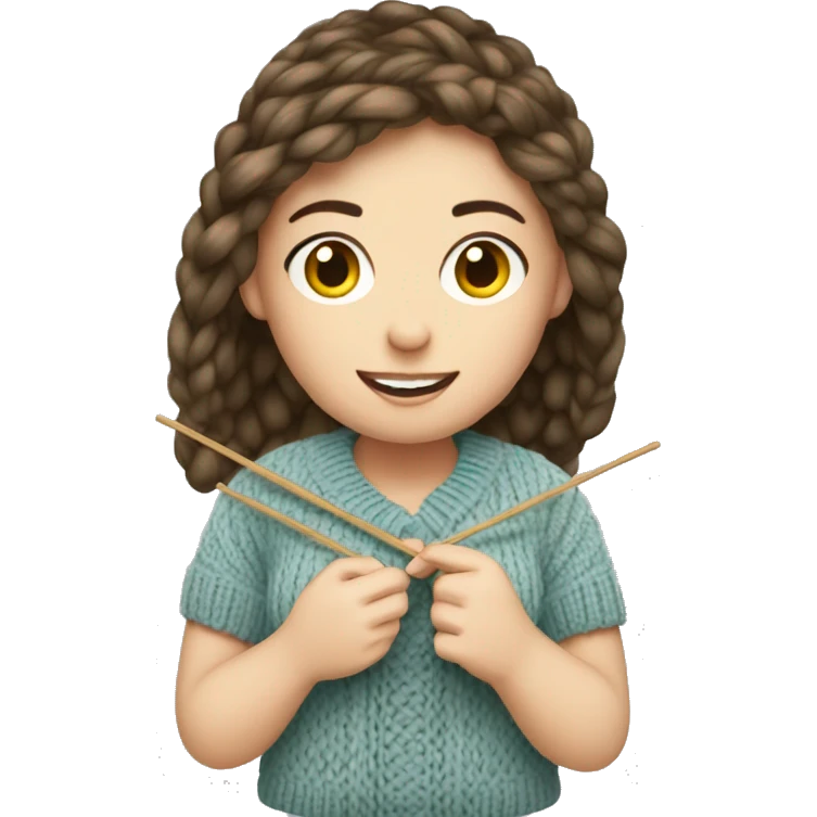 White brunette girl knitting emoji