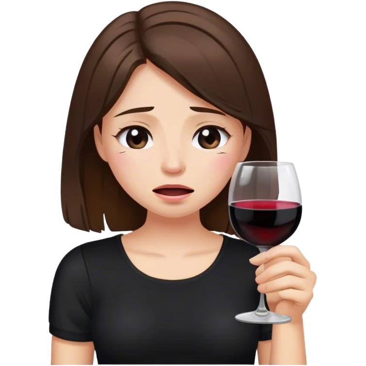 brunette hair down girl black top holding wine crying emoji