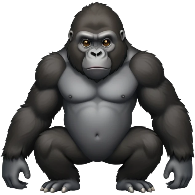 cinematic-friendly cute gorilla-realistic-full-body-crouched on all fours-emoji,-broad-and-powerful-frame-poised-with-confidence,-massive-arms-hanging-slightly-forward,-head-tilted-thoughtfully,-thick-black-fur,-deep-dark-eyes-full-of-intelligence,-simplified-yet-realistic emoji