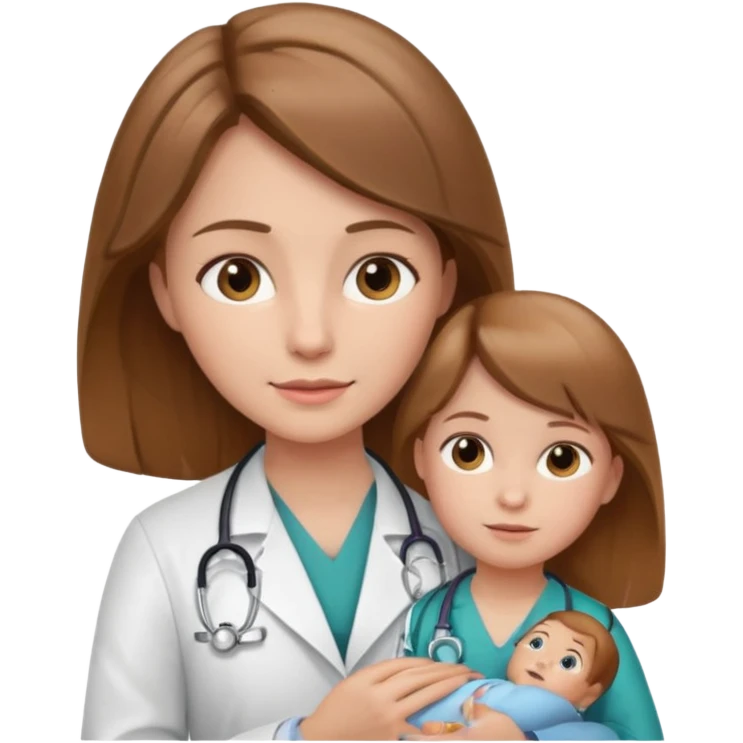 Девушка врач со светдо каштановыми волосами с ребенком на руках  emoji