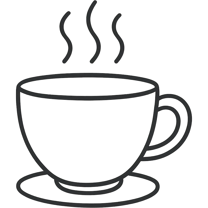 hand-drawn outlined icon of a coffee cup, black outlines, no fill, no color emoji