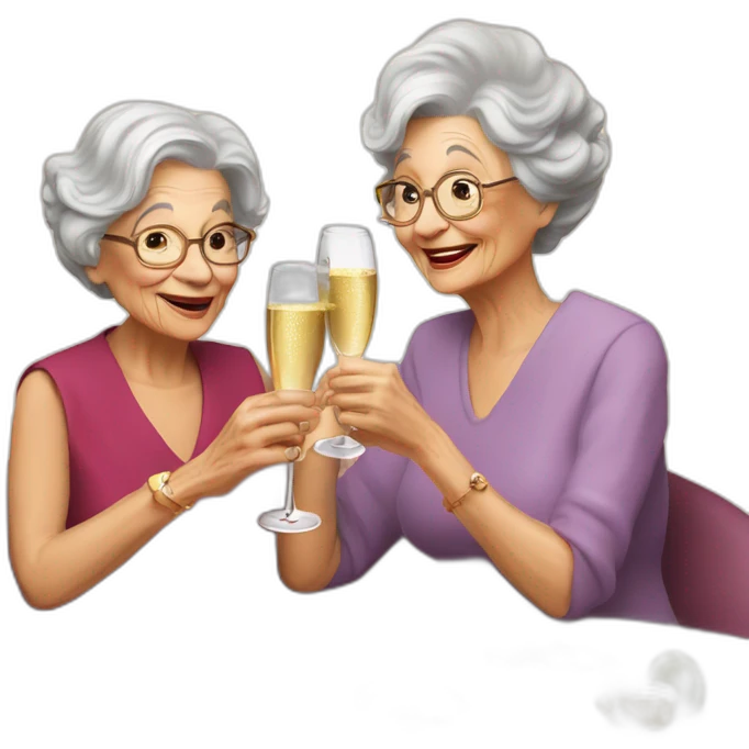 Very old grand ma & grand daughter drinking champagne emoji