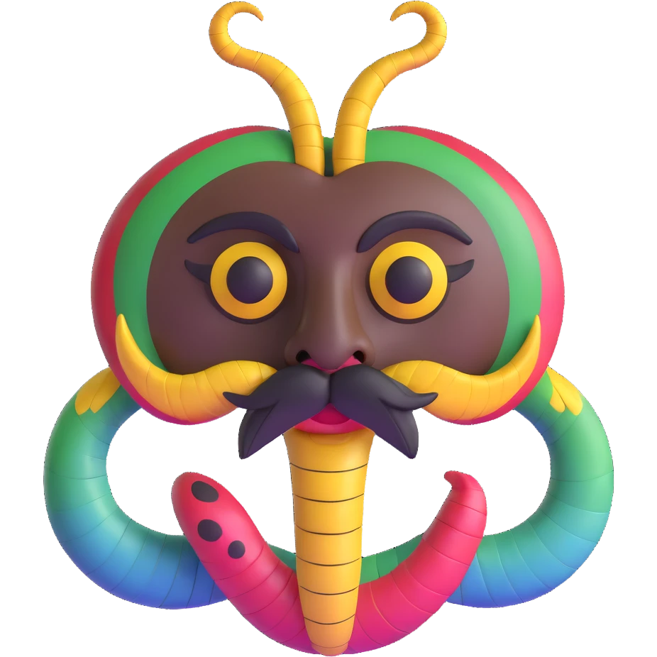 Oxumarê, African rainbow serpent deity with human face, having only a mustache (clean shaven on the cheeks) and a mole on the left side below the lip emoji