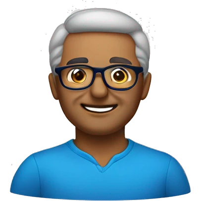 hombre de 50 años com gafas rectangulares pequeñas de color azul com pco pelo ojos marrones verdosos  emoji