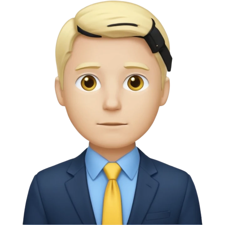 consulting man with hand with white skin and blonde hair with blue shirt and yellow tie and black blazer emoji