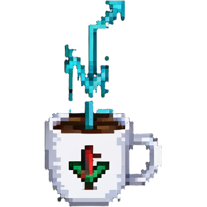 a cup of coffee with a rising stock market arrow emoji