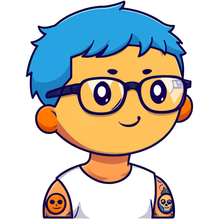 character with blue hair, glasses, and tattoos emoji