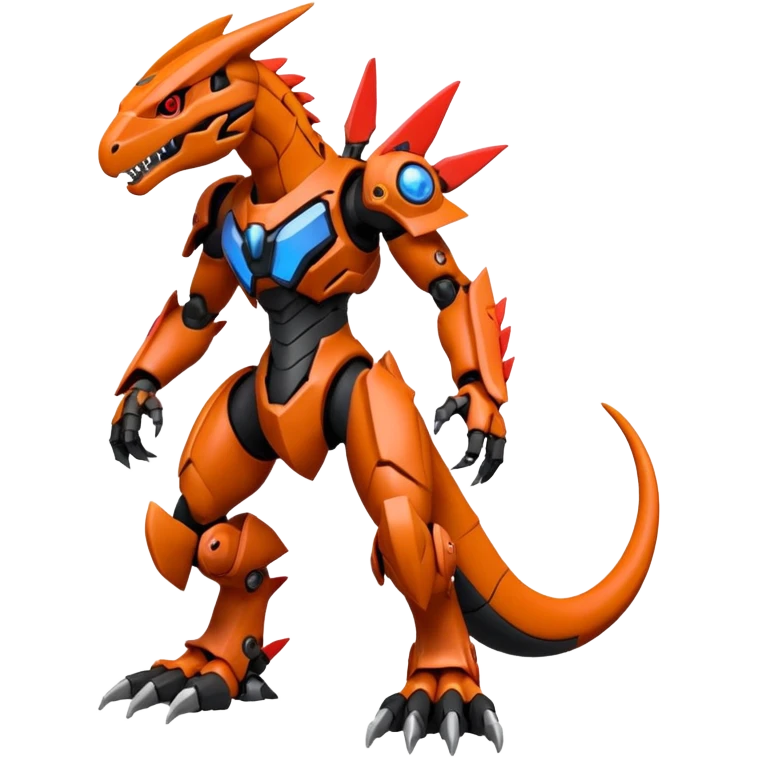 Cool Futuristic Black Orange Digimon-Fakemon-Guilmon-Velociraptor-Guilmon-Wargreymon-Mecha full body emoji