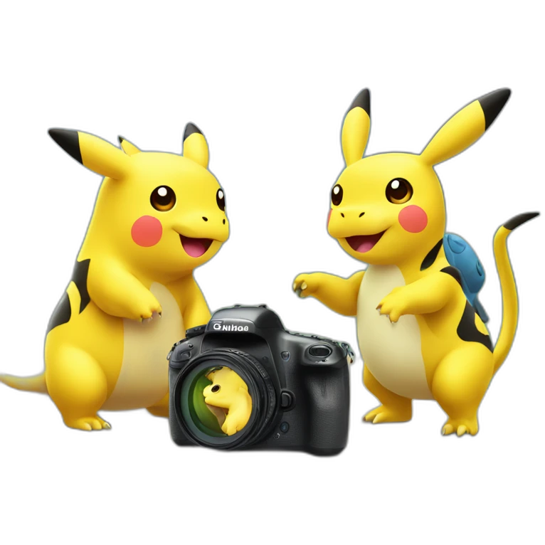 pikachu cow dinosaur hippo taking photo together emoji