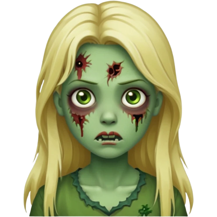 girl zombie with blonde long hair green skin and with no angry face emoji