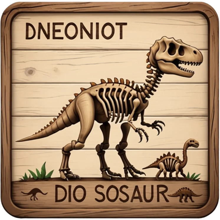 Dinosaur Signboard – Wooden board with a dinosaur skeleton drawing emoji