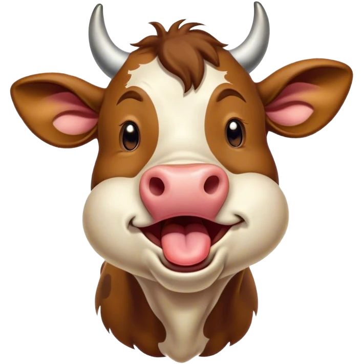 Cinematic Cute Yawning Brown Cow Portrait Emoji, Head tilted slightly with a dramatic, wide-open yawn, showcasing a smooth, rich brown hide with a subtle shine, floppy ears slightly drooping, round brown eyes barely open in drowsy contentment, Simplified yet irresistibly adorable features, highly detailed, glowing with a soft, cozy glow, high shine, relaxed yet expressive, stylized with a touch of pastoral whimsy, bright and endearing, soft glowing outline, capturing the essence of a sleepy yet affectionate cow, so drowsy it feels like it could amble right out of the screen and curl up for a nap! emoji