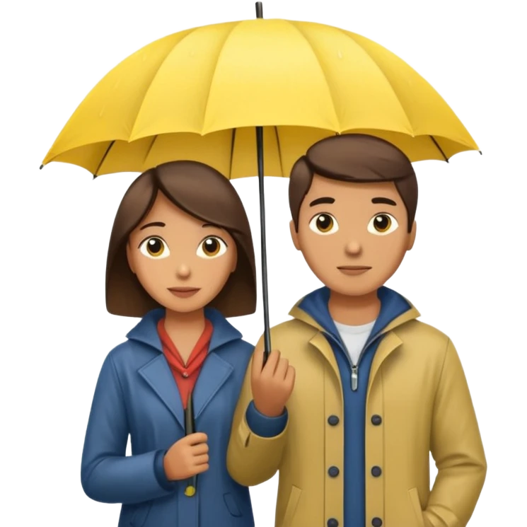 Couple under yellow umbrella, City Rain Scene. emoji