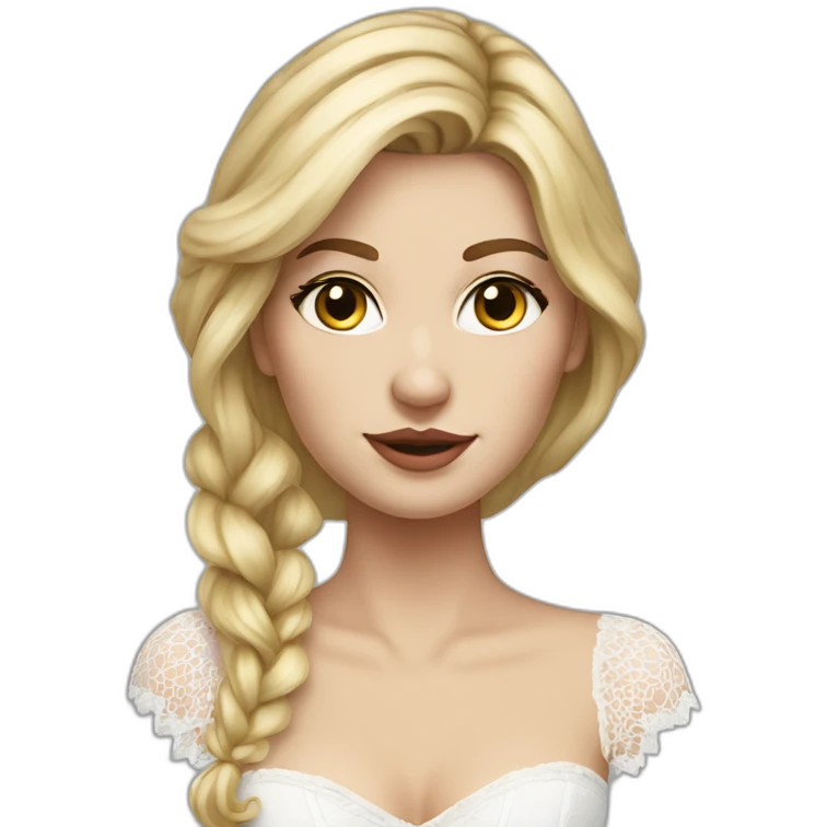 hyperrealistic caucasian female, long straight blonde hair, white lace-up bustier emoji