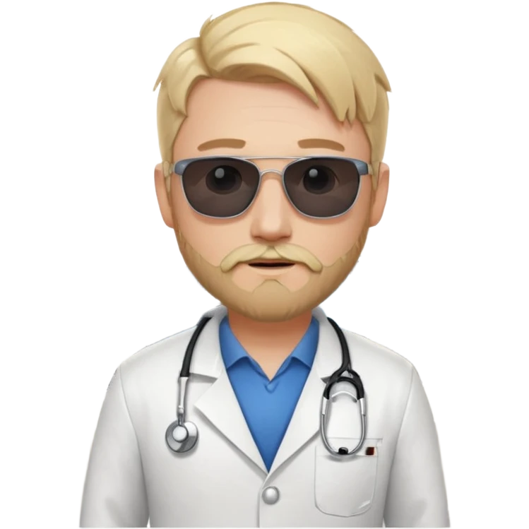 White tesla model 3 and one cool physician with blond hair, beard, stetoscope and dark sunglasses next to it emoji