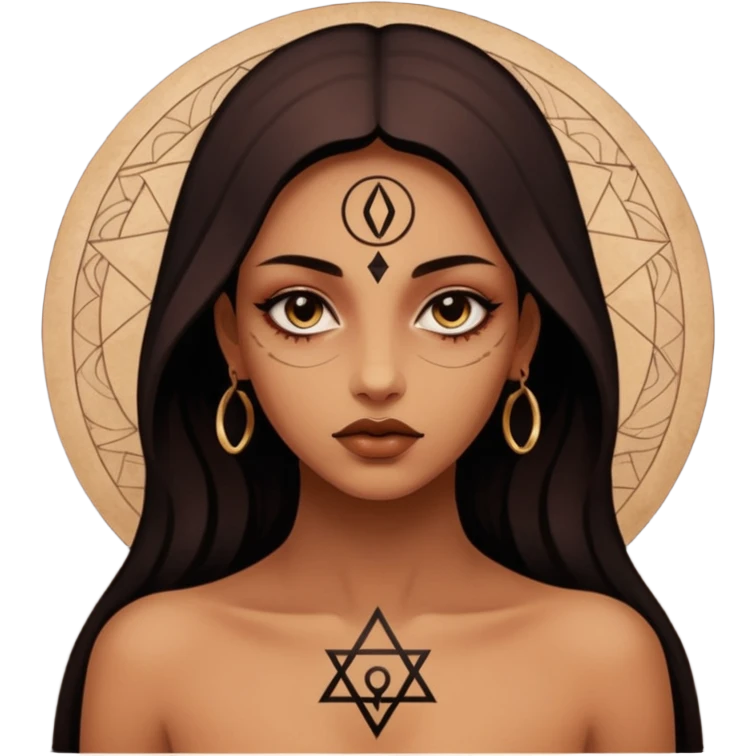 Dark oil traced over woman’s skin forming occult symbols, sensual devotion emoji