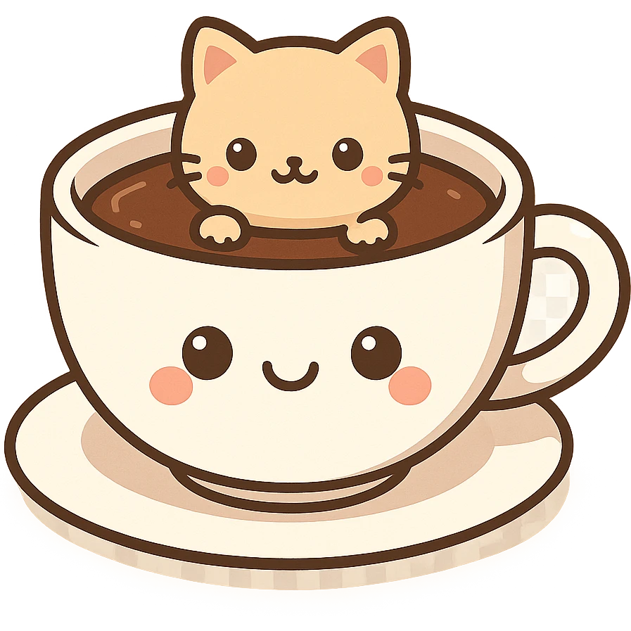 kawaii style cup of coffee with a tiny cat peeking from inside the cup emoji