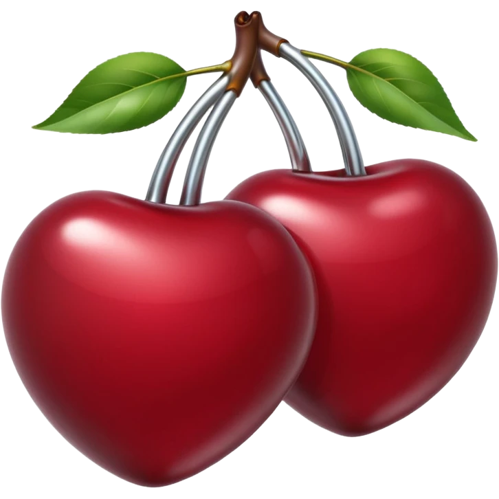A pair of cherries emoji made of liquid silver chrome, smooth rounded shapes, glossy metallic surface, subtle sensual vibe, luxury sexy aesthetic, iOS emoji style, centered, clean white background emoji