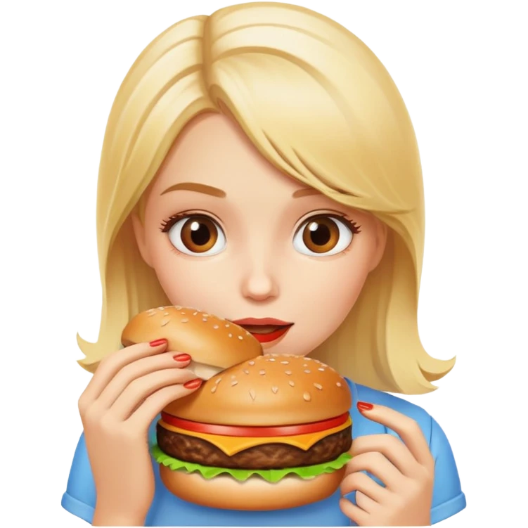 blonde girl with burger emoji