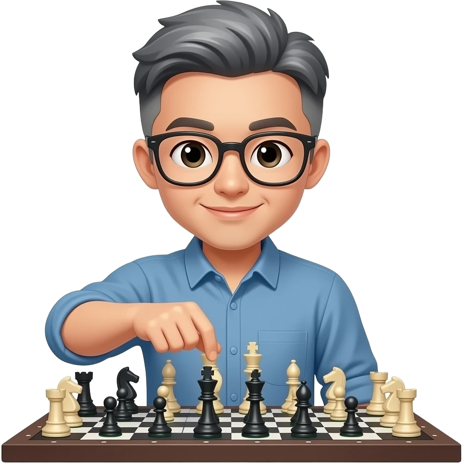 Sexy Asian man bowl cut gray hair with glasses playing chess emoji