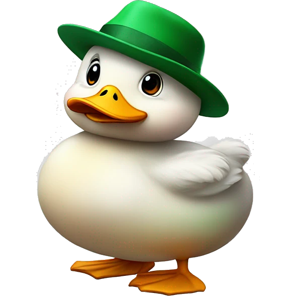 cute fluffy chubby duck with hand and wear green hat emoji
