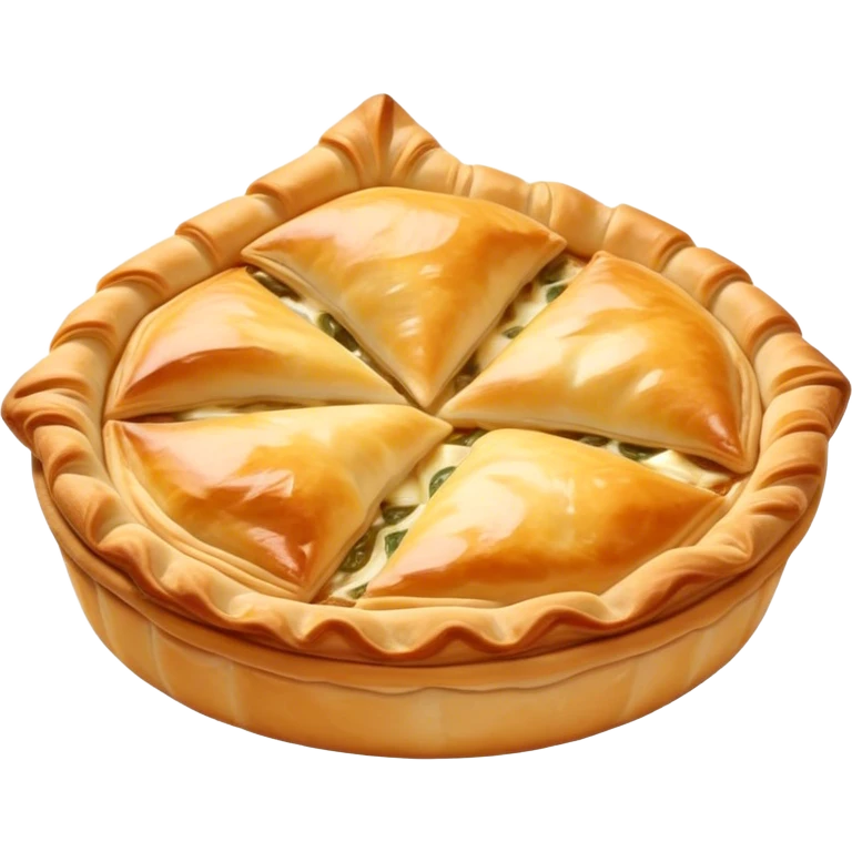 Cinematic Realistic Burek sa Sirom Dish Emoji, showcasing a flaky pastry filled with cheese rendered with crisp textures and appetizing, warm lighting. emoji