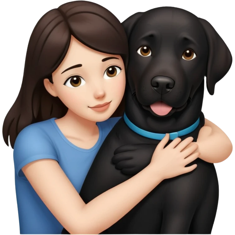 Brunette hugging a big black labrador/american staffordshire dog emoji