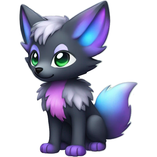 Cute cool black nebula green blue purple pink animal silver foxhybrid Fakemon full body emoji