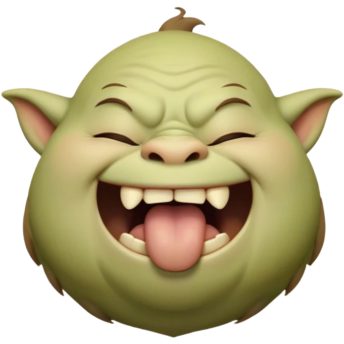 Cinematic Cute Yawning Ogre Portrait Emoji, with a surprisingly cuddly, rotund figure in soft earthy greens and browns, head tilted back in a big, gentle yawn exposing a set of comically oversized teeth, simplified yet irresistibly adorable, highly detailed with a soft glowing outline that captures the sleepy charm of a friendly ogre after a long day of gentle mischief! emoji