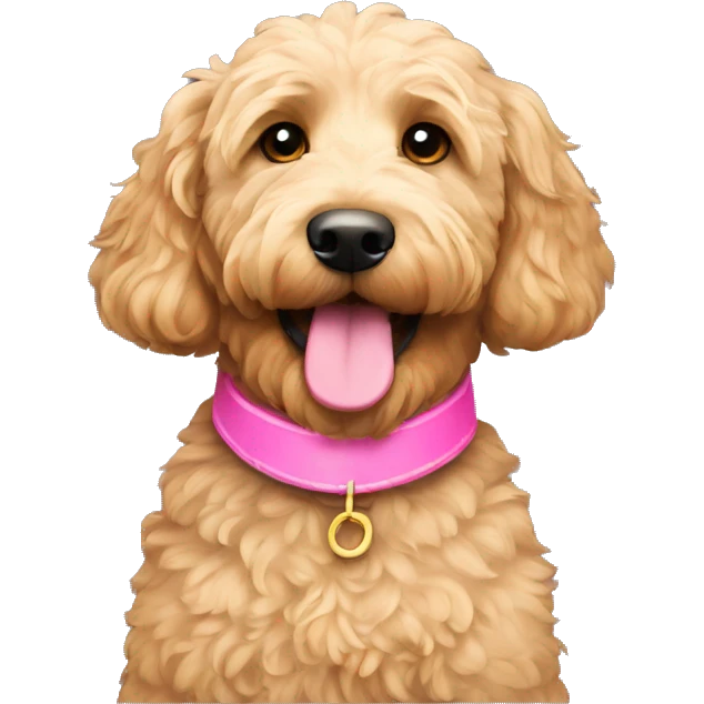 Goldendoodle with pink collar emoji