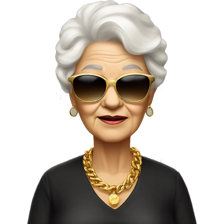 rich cool grandma in black sunglasses with a gold chain emoji