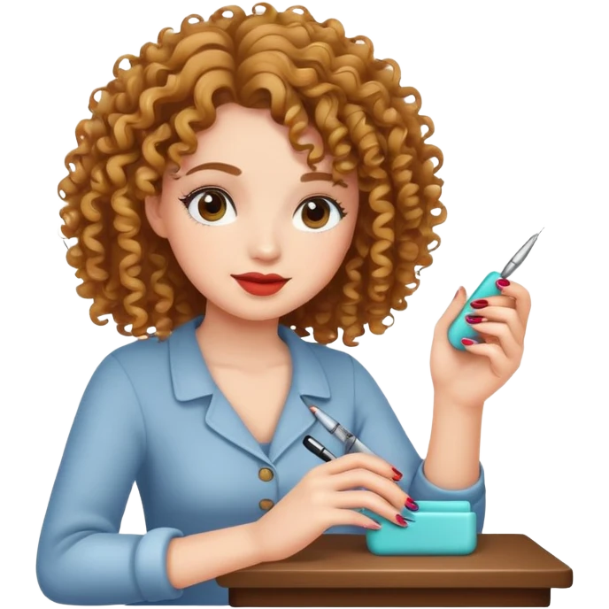 Girl with curly hair doing nails emoji