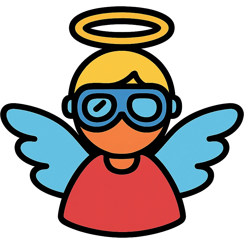 angel with goggles, color outline icon style, black outlines, simple and clear emoji