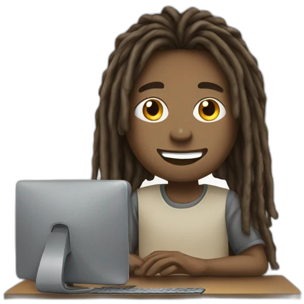 Student brown ( dreadlocks ) with computer  emoji