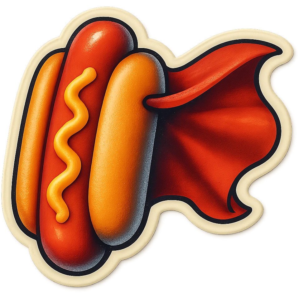 hot dog wearing a red cape emoji