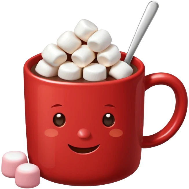 red mug of hot chocolate with marshmallows emoji