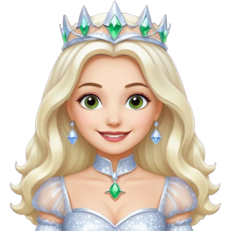 The Good Witch from Oz with long white blonde hair, white sequin outfit emoji