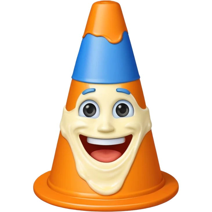 Traffic cone with mayonnaise on it and pickles around it and it has a blue face emoji