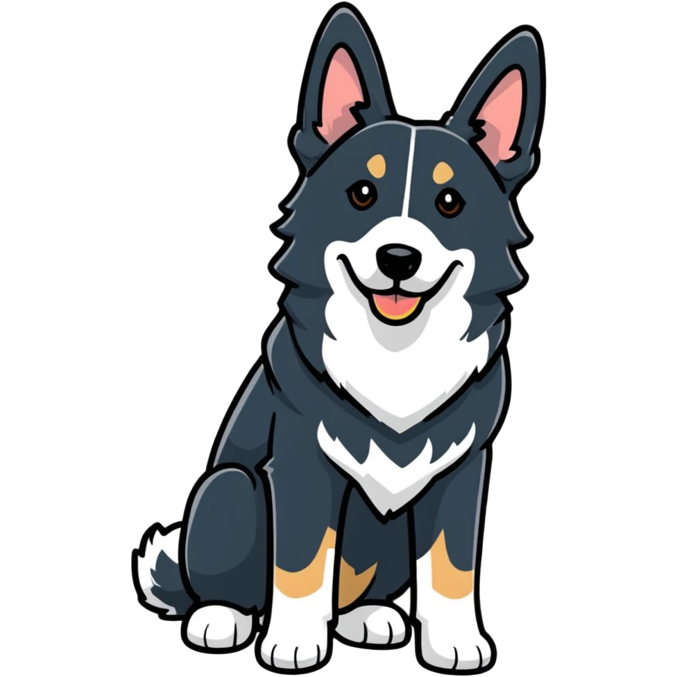 Friendly black and white shepherd dog with perked ears emoji