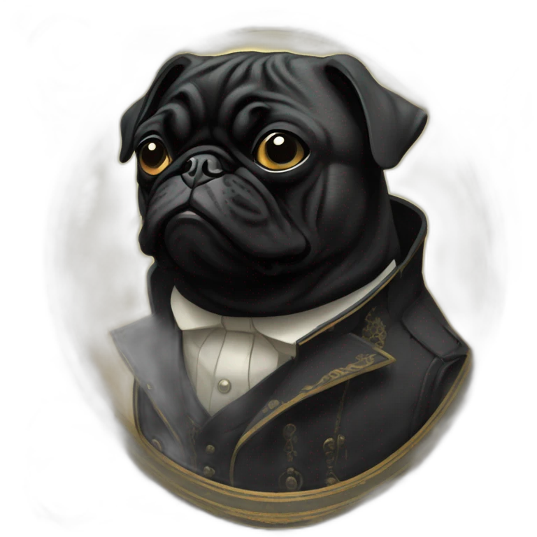 A cyberpunk black pug in Art Nouveau style during 1910 emoji