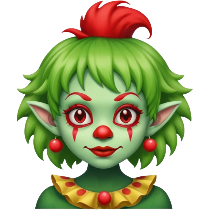 Goblin girl with clown wig and nose emoji
