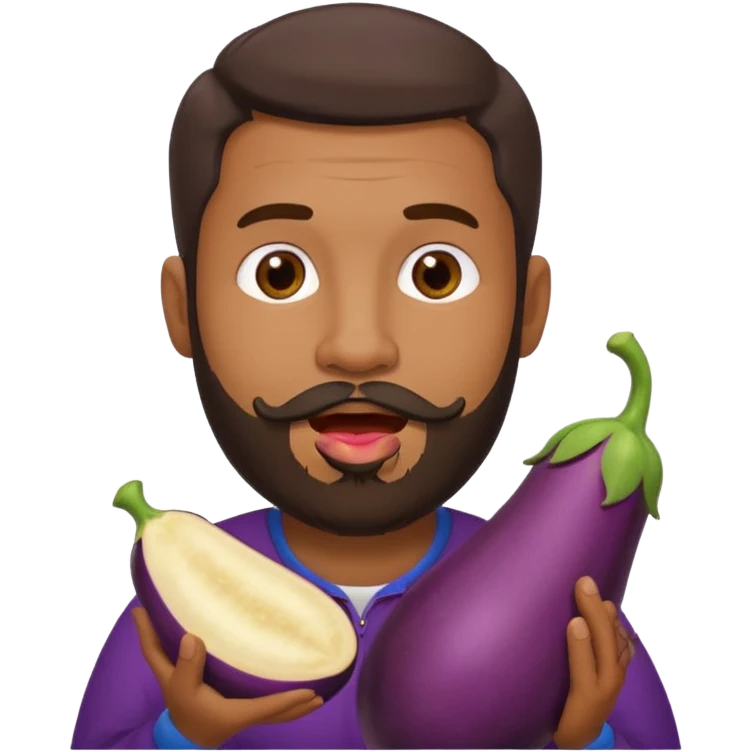 Dominican man with a beard as an eggplant in his mouth emoji
