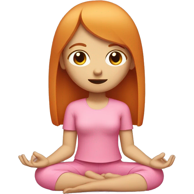 ginger girl, white face, with shoulder lenght straight hair with bangs wearing pink sitting in meditation emoji