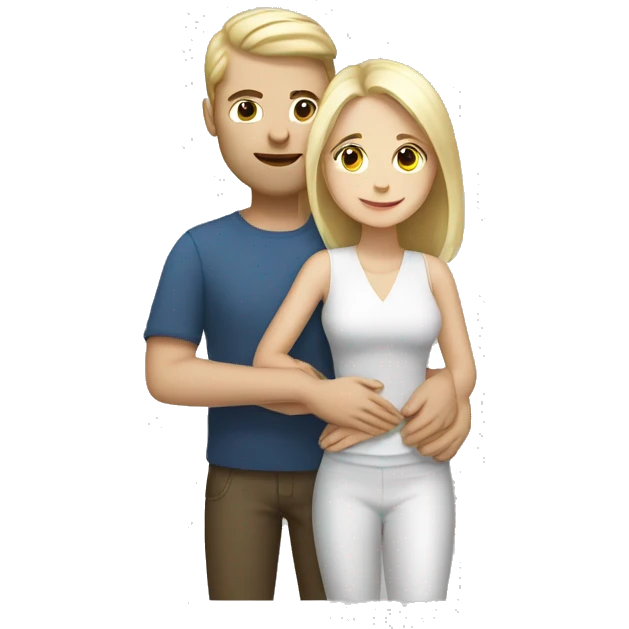 White blonde woman and brunette, man, couple hugging, full body emoji