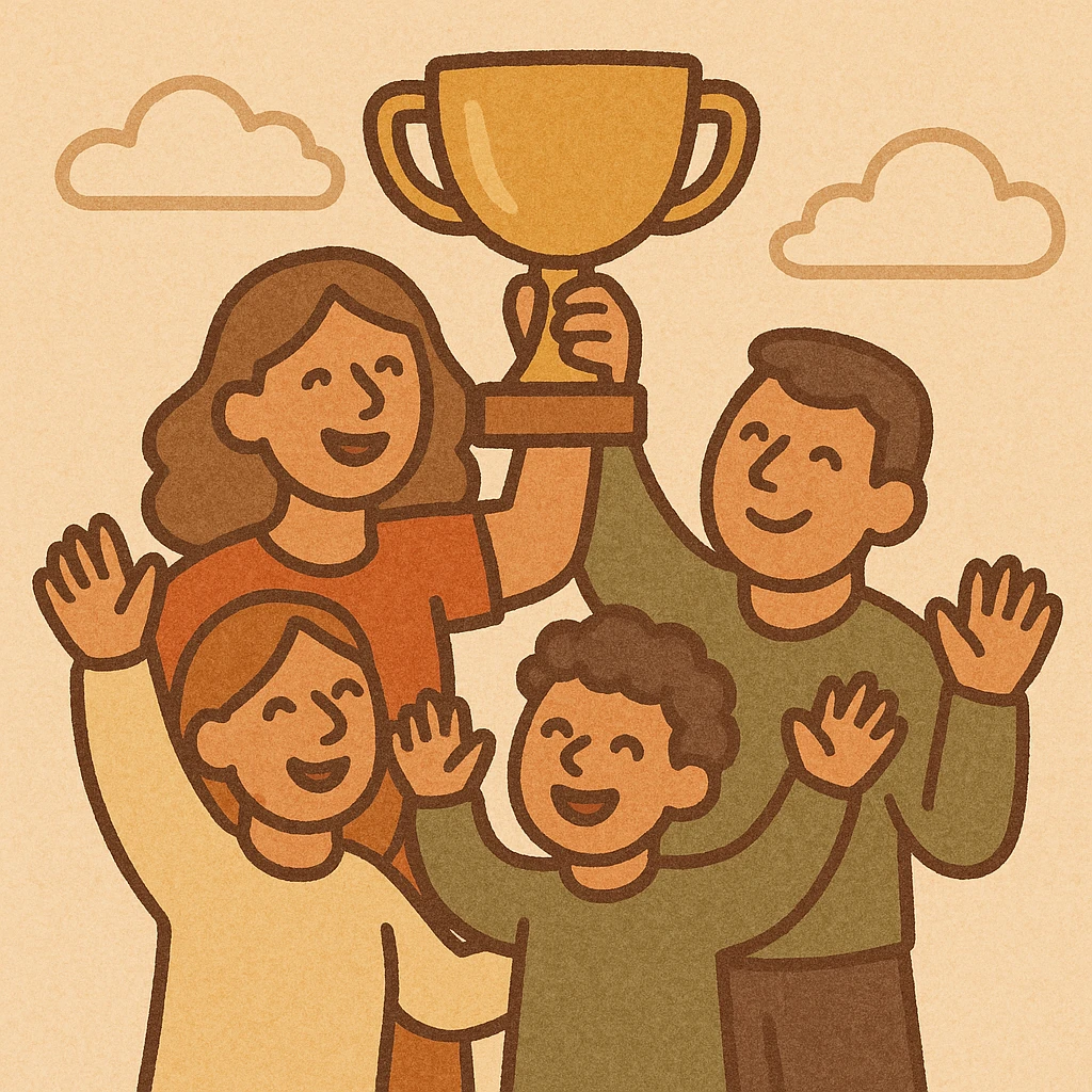 team celebrating with trophy emoji