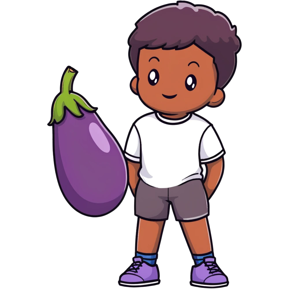 Dark boy next to and eggplant  emoji