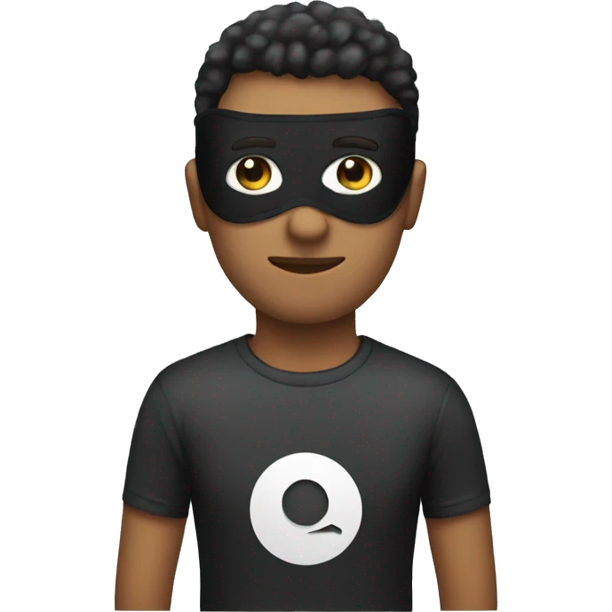 a man with an eye mask and an black and white t shirt emoji