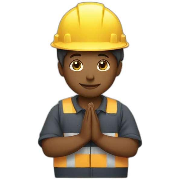 dump truck with worker holding hands together in prayer emoji