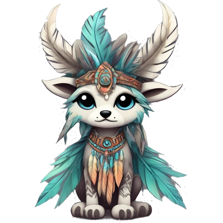 cute edgy ethereal shy epic tribal fantasy animal fursona Fionbri creature by griffsnuff & LiLaiRa & Falvie with exotic colors with intricate patterns and feathers and headdress and necklace full body emoji