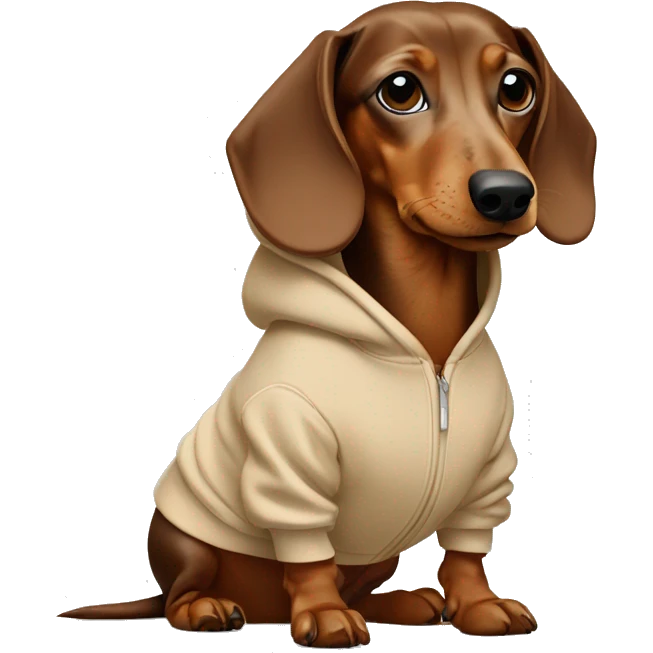 Dachshund wearing a beige Nike hoodie  emoji